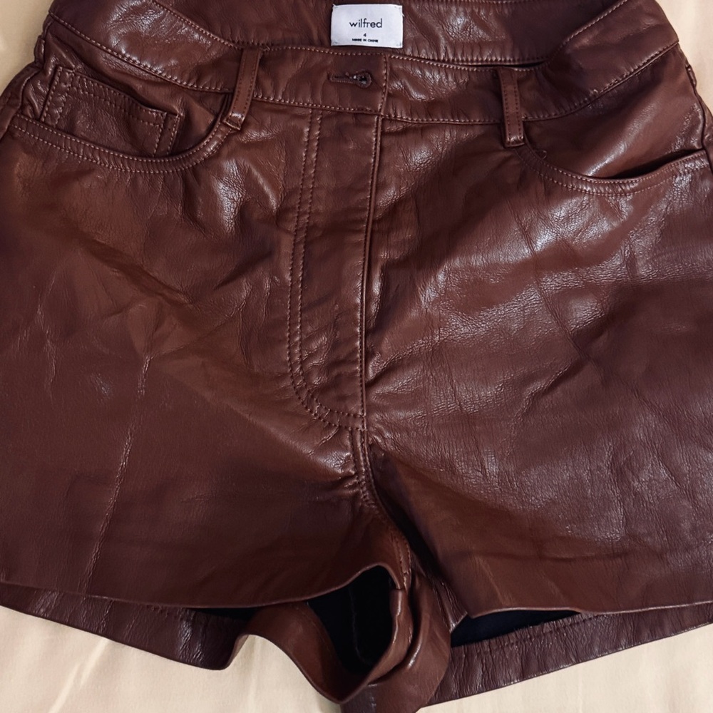 Wilfred High Waist Brown Leather Shorts